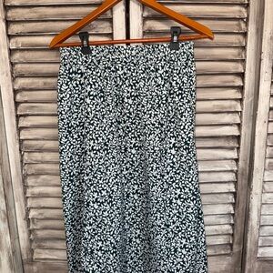 Green and White Floral Midi Skirt